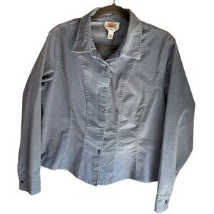 Vintage Talbots Womens Sz Large P Button Down Shirt Shacket Corduroy Chambray Bl